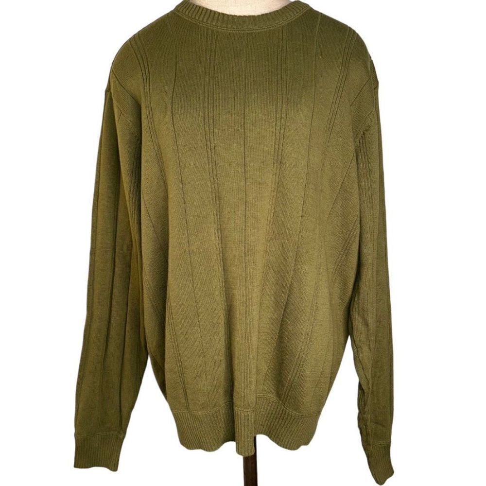 Vintage John Ashford Ribbed Knit Longsleeve Sweater Olive Green‎ Men’s Medium